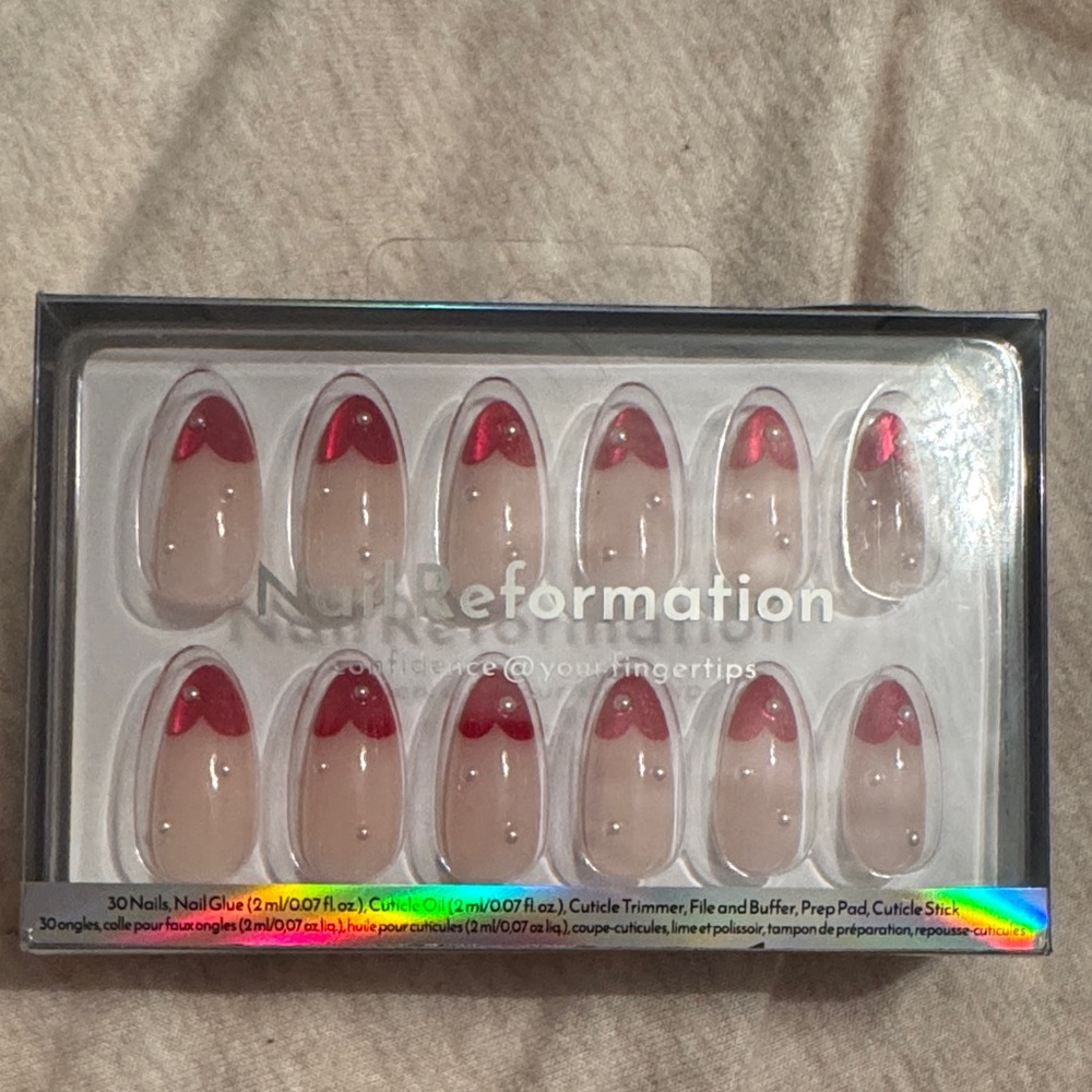 Nail reformation red tip pearl press on nails NIB